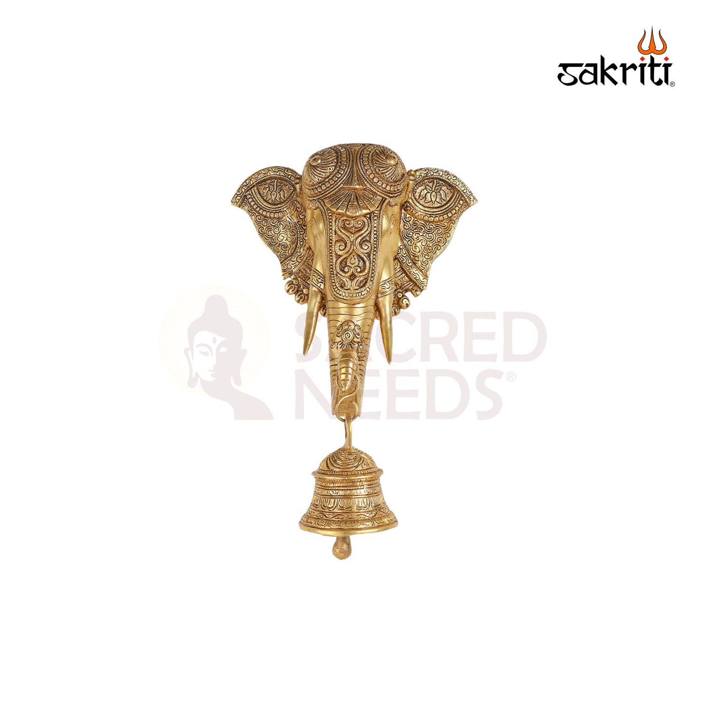 BRASS WALL HANGING ELEPHANT HEAD WITH BELL