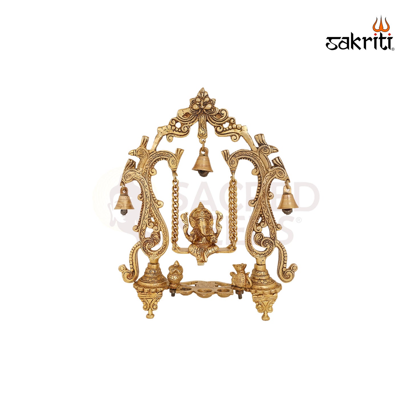 BRASS GANESHA JHULA WITH LAMP & BELL