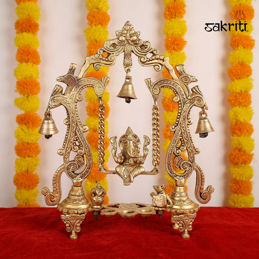 BRASS GANESHA JHULA WITH LAMP & BELL