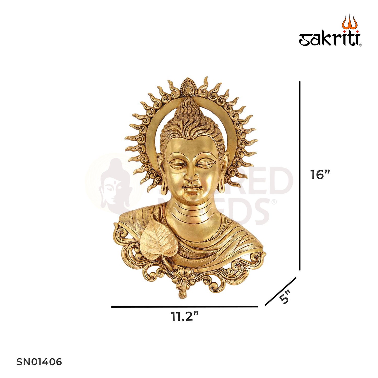 Brass Buddha Head Sculpture – 16 Inch Peaceful Meditation Decor