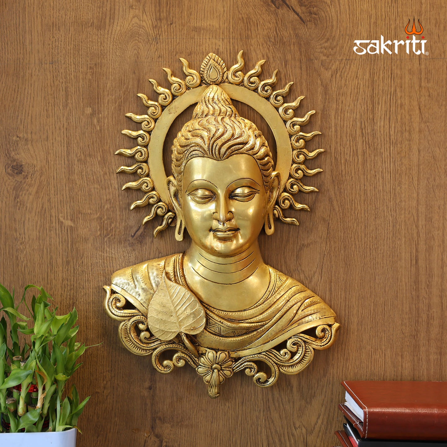 Brass Buddha Head Sculpture – 16 Inch Peaceful Meditation Decor