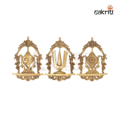 BRASS SHANKH CHAKRA NAMAM WALL HANGING PLATE SET