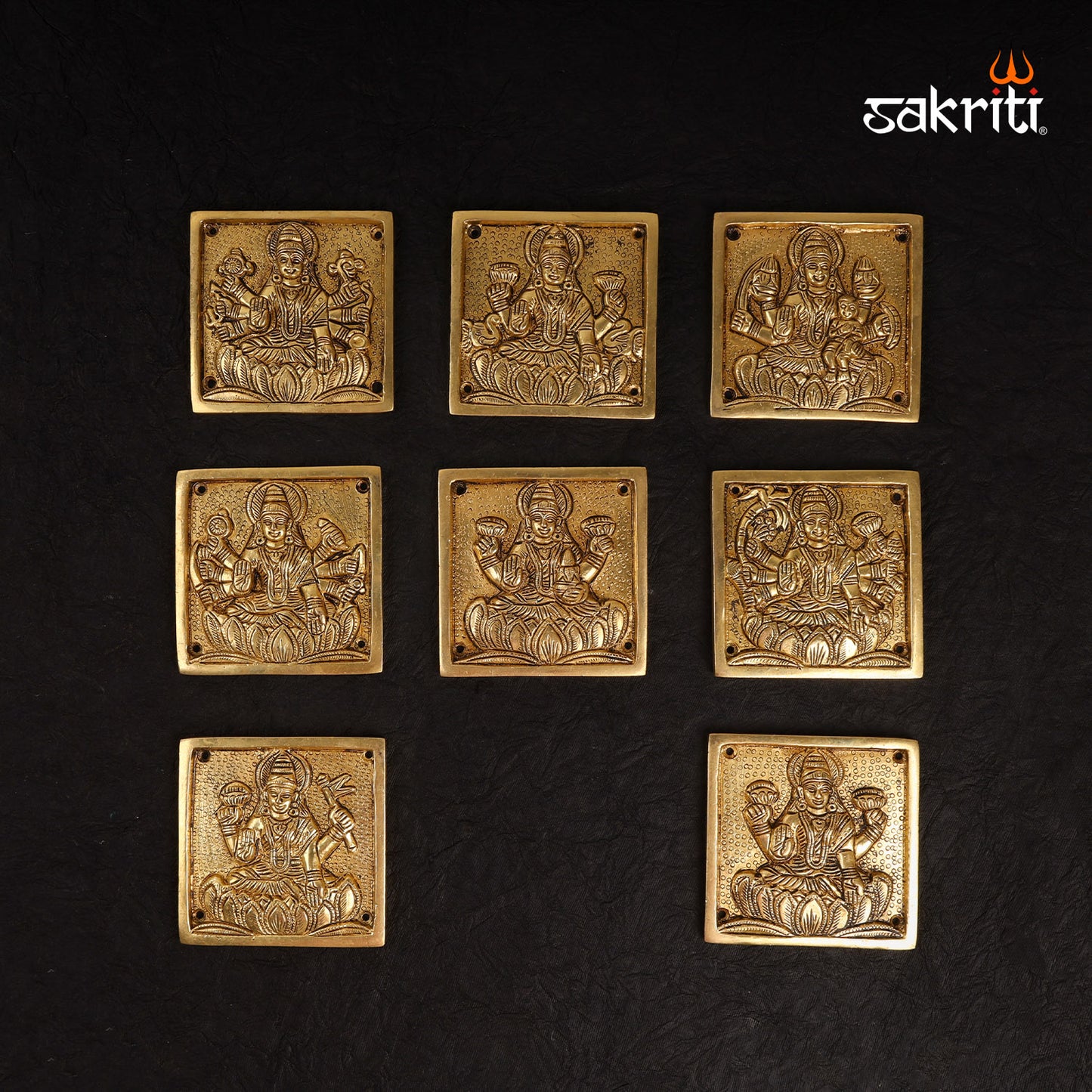 BRASS SQUARE ASTALAKSHMI PLATES MOUNTED