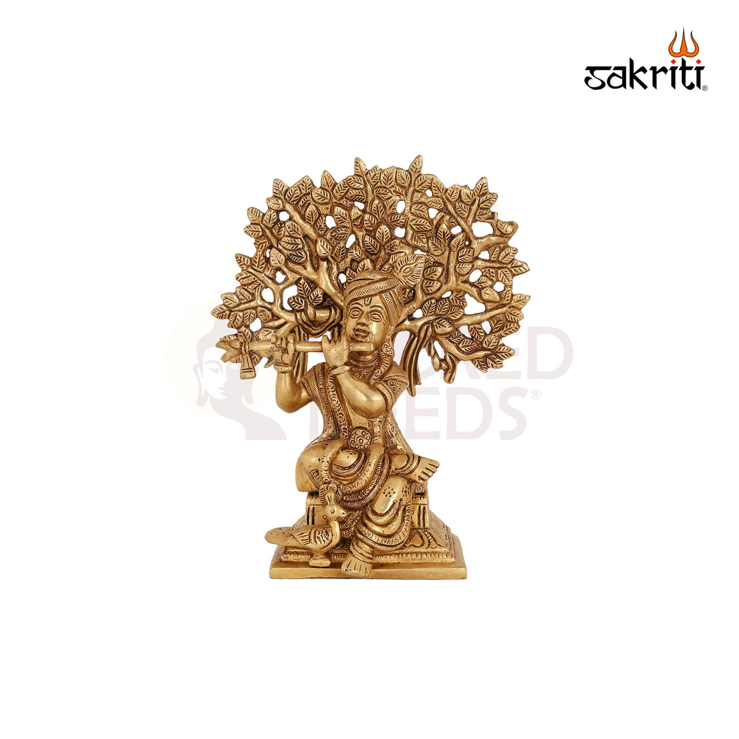 BRASS LORD KRISHNA WITH TREE