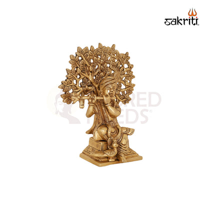 BRASS LORD KRISHNA WITH TREE