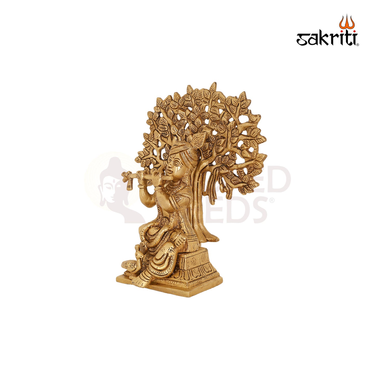 BRASS LORD KRISHNA WITH TREE