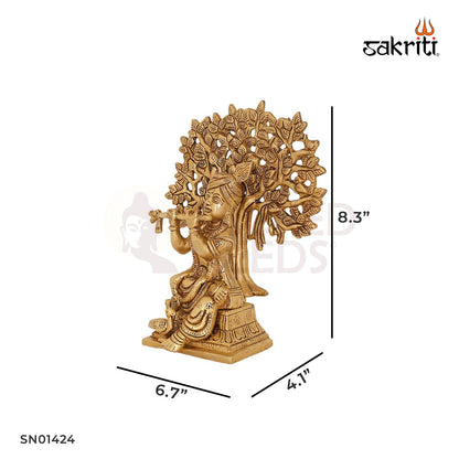 BRASS LORD KRISHNA WITH TREE