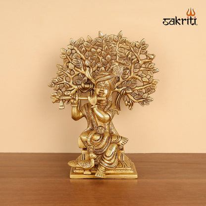 BRASS LORD KRISHNA WITH TREE