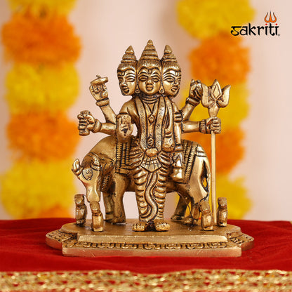Brass Lord Dattatreya – 4.8 Inch Trimurti Idol for Home