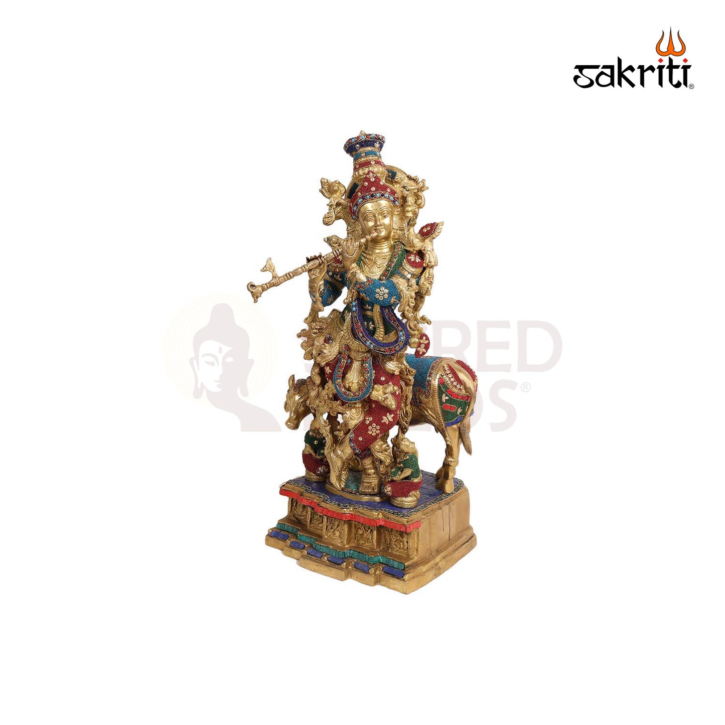 BRASS COW & KRISHNA WITH STONE