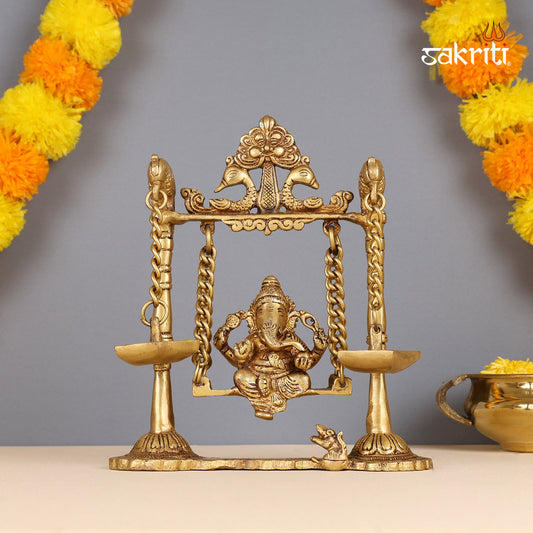 BRASS GANESHA JHULA WITH HANGING LAMP