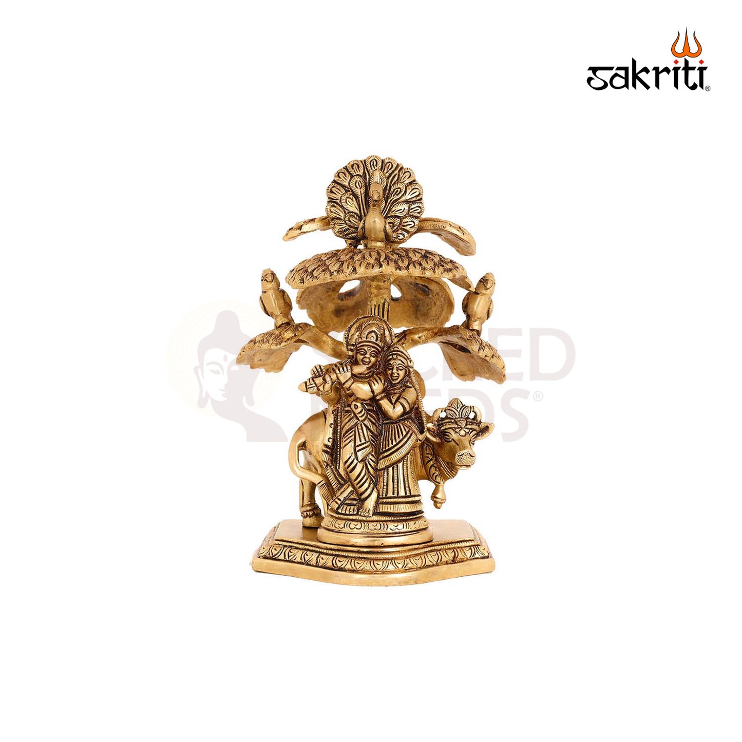 Brass Radha Krishna with Tree – 7 Inch Romantic Divine Statue
