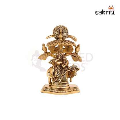 Brass Radha Krishna with Tree – 7 Inch Romantic Divine Statue