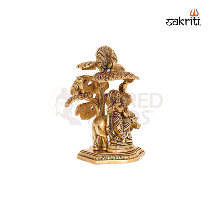 Brass Radha Krishna with Tree – 7 Inch Romantic Divine Statue