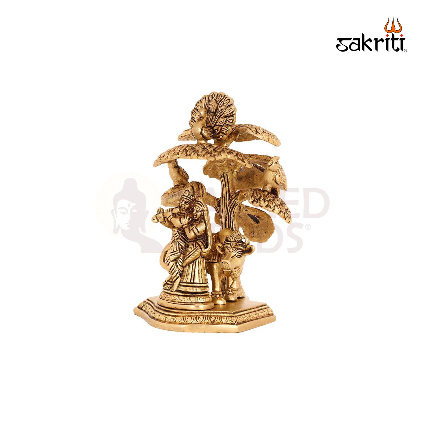 Brass Radha Krishna with Tree – 7 Inch Romantic Divine Statue