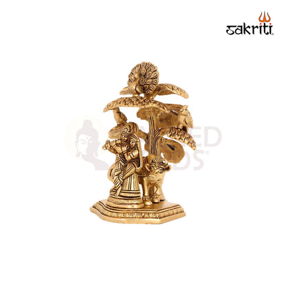 Brass Radha Krishna with Tree – 7 Inch Romantic Divine Statue
