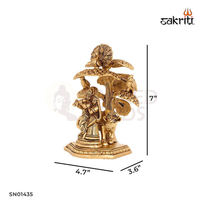 Brass Radha Krishna with Tree – 7 Inch Romantic Divine Statue