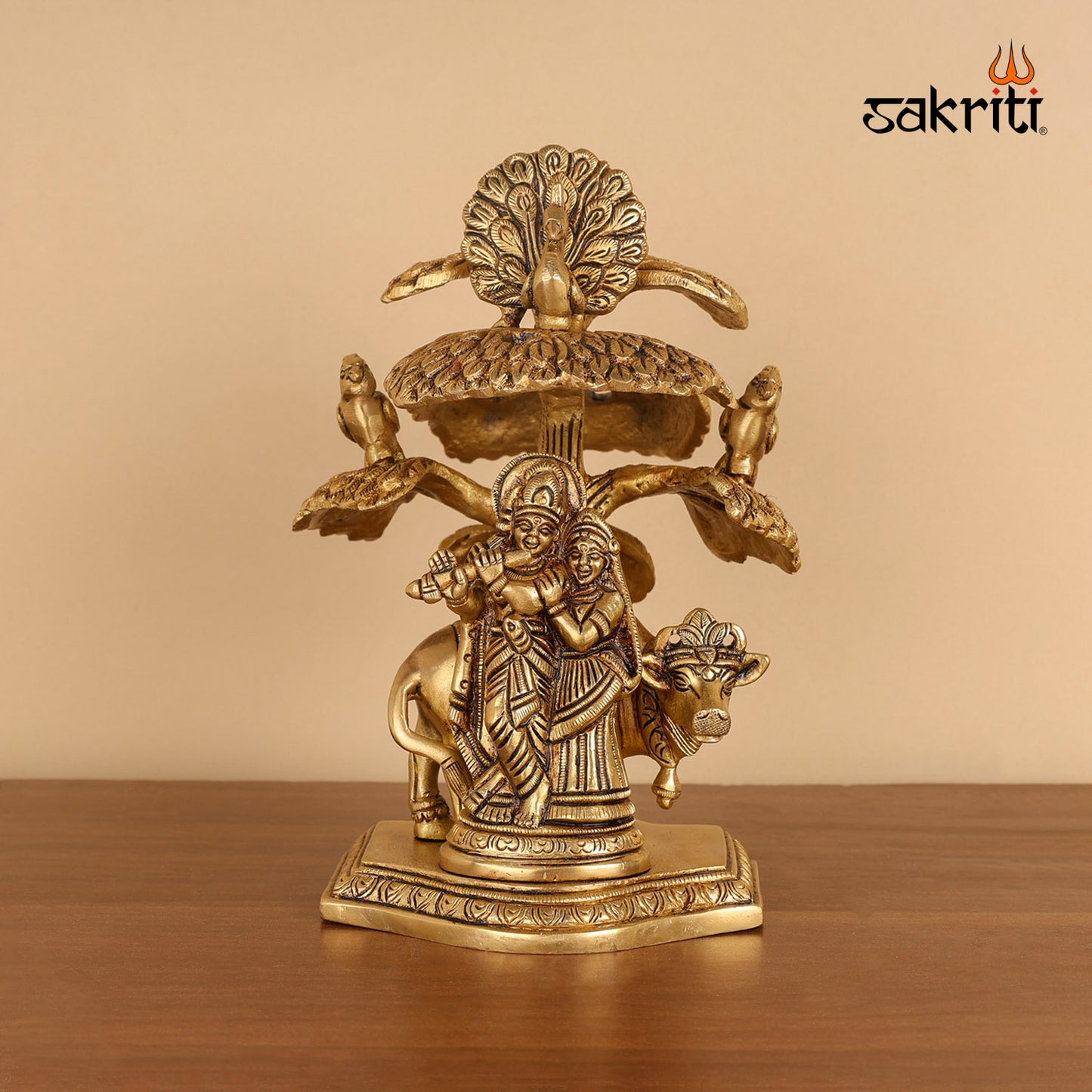 Brass Radha Krishna with Tree – 7 Inch Romantic Divine Statue
