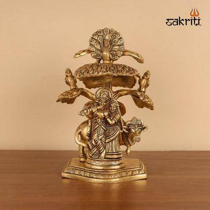 Brass Radha Krishna with Tree – 7 Inch Romantic Divine Statue