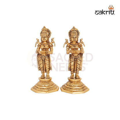 Brass Pavai Vilakku (2 Pieces Set) – 9 Inch Traditional Oil Lamps