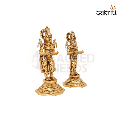 Brass Pavai Vilakku (2 Pieces Set) – 9 Inch Traditional Oil Lamps