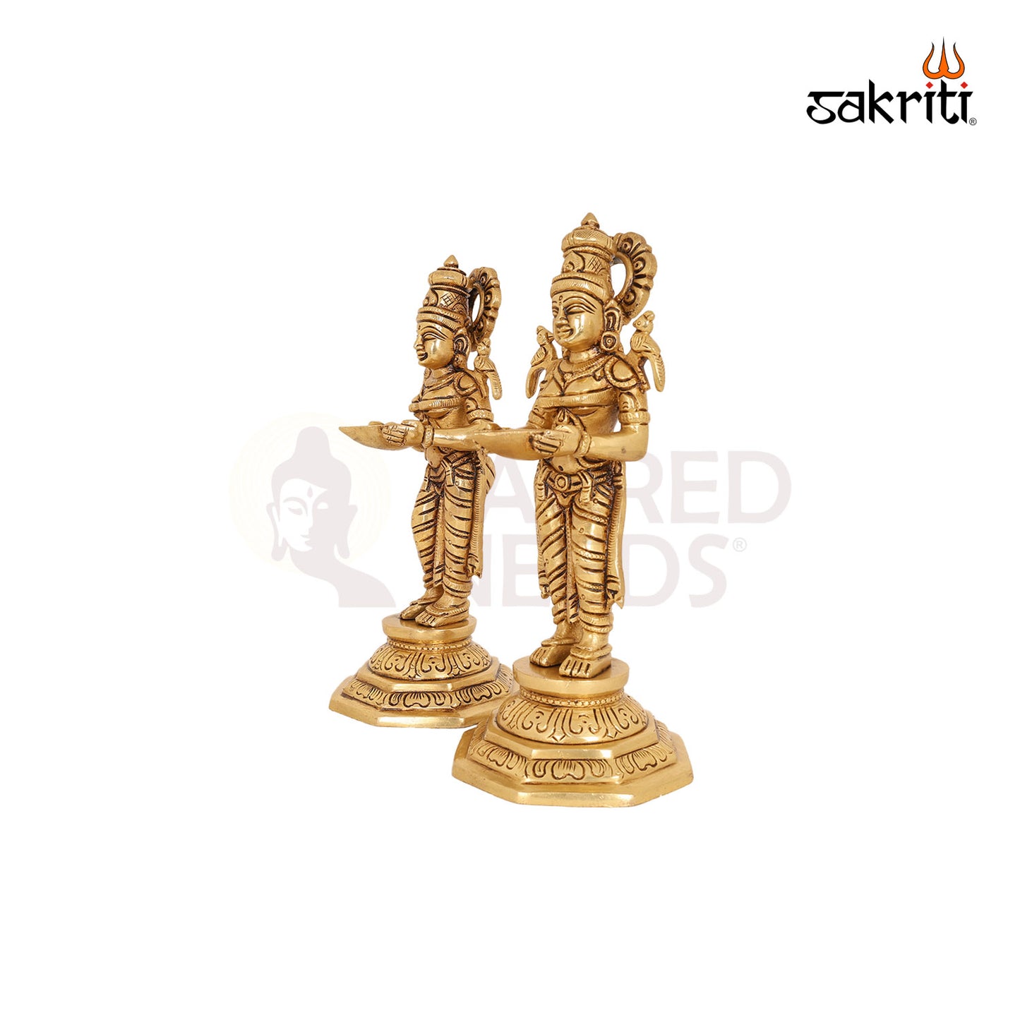 Brass Pavai Vilakku (2 Pieces Set) – 9 Inch Traditional Oil Lamps