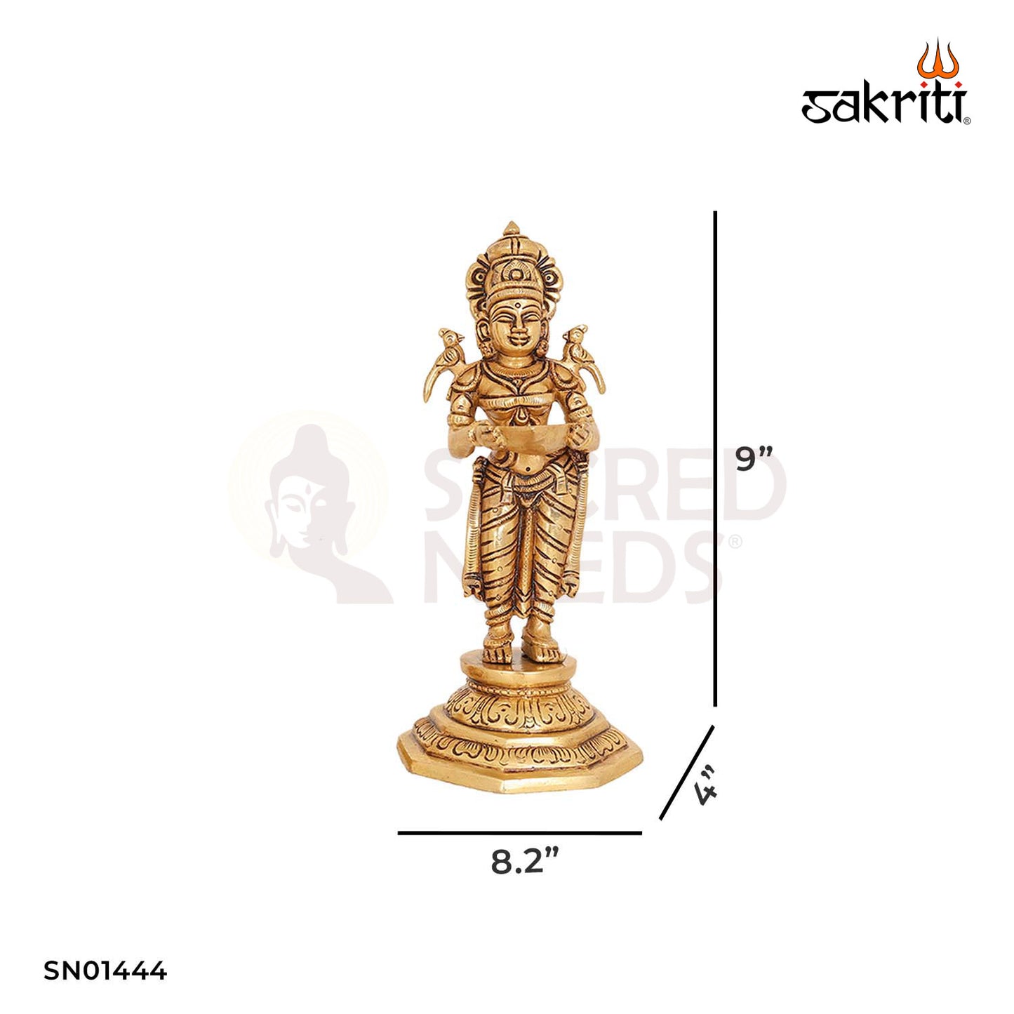 Brass Pavai Vilakku (2 Pieces Set) – 9 Inch Traditional Oil Lamps
