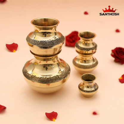 Brass Ghada / Kodam Set – 8 Inch Pot Set for Temple and Ritual Use