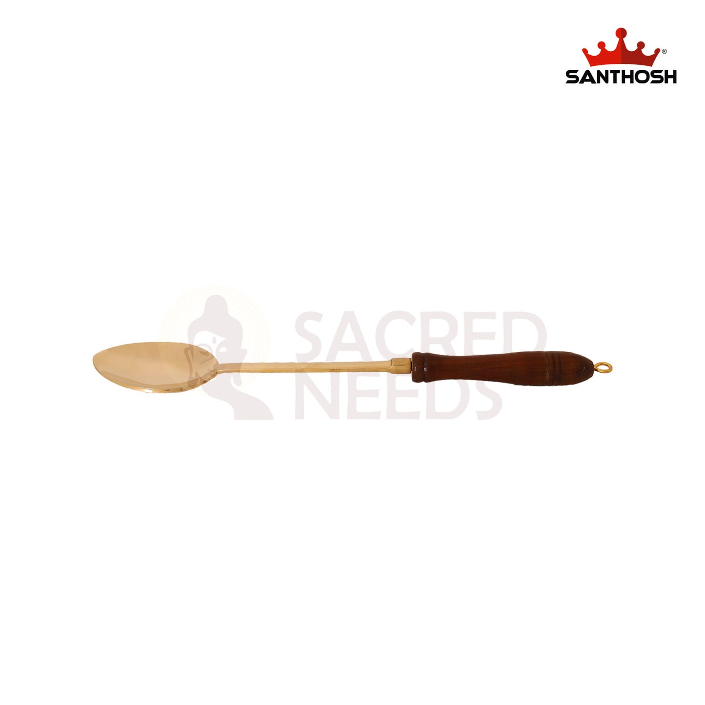 BRASS SERVING SPOON WITH WOODEN HANDLE