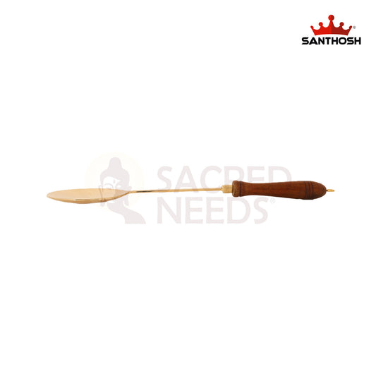 BRASS FLAT LADLE WITH WOODEN HANDLE