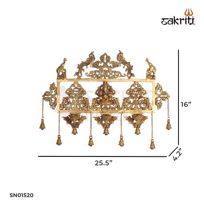 Brass Laxmi Ganesh Saraswati Wall Hanging – 25.5 Inch length with Deepam for Puja Decor