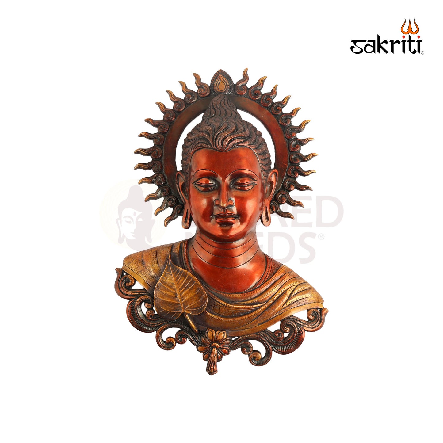 Brass Buddha Face – 15.3 Inch Multi-Color Wall Mount for Peaceful Decor