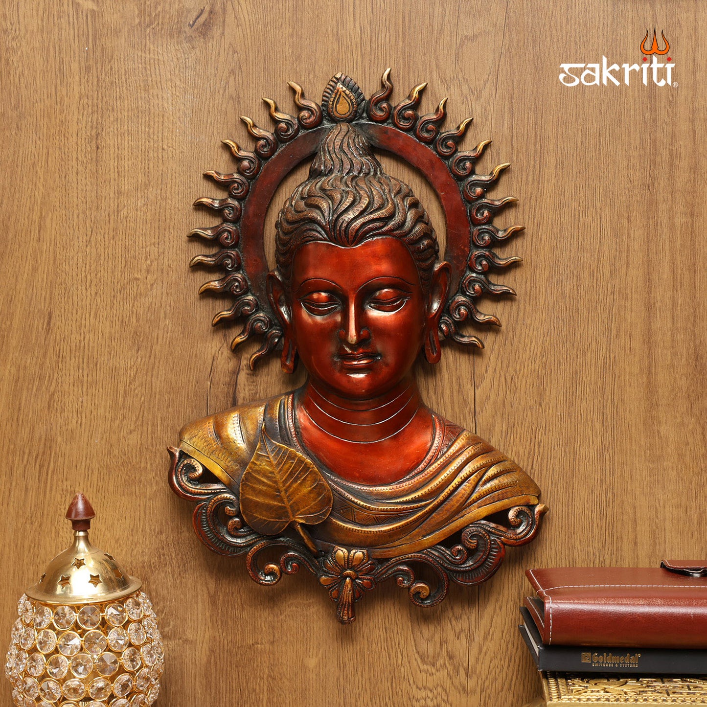Brass Buddha Face – 15.3 Inch Multi-Color Wall Mount for Peaceful Decor