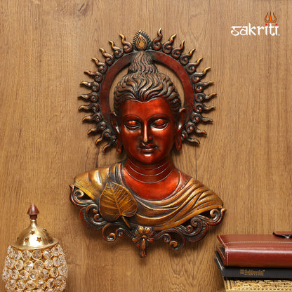 Brass Buddha Face – 15.3 Inch Multi-Color Wall Mount for Peaceful Decor