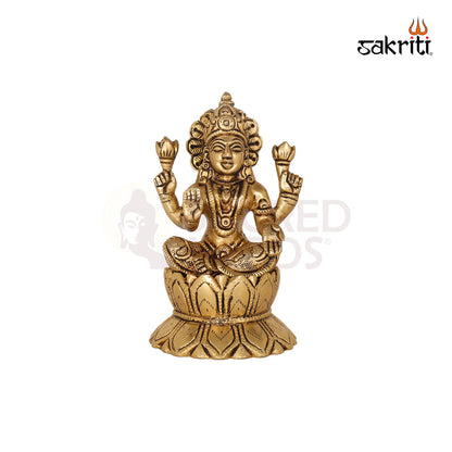 Brass Lotus Lakshmi – 5 Inch Sitting Idol for Diwali and Pooja Use