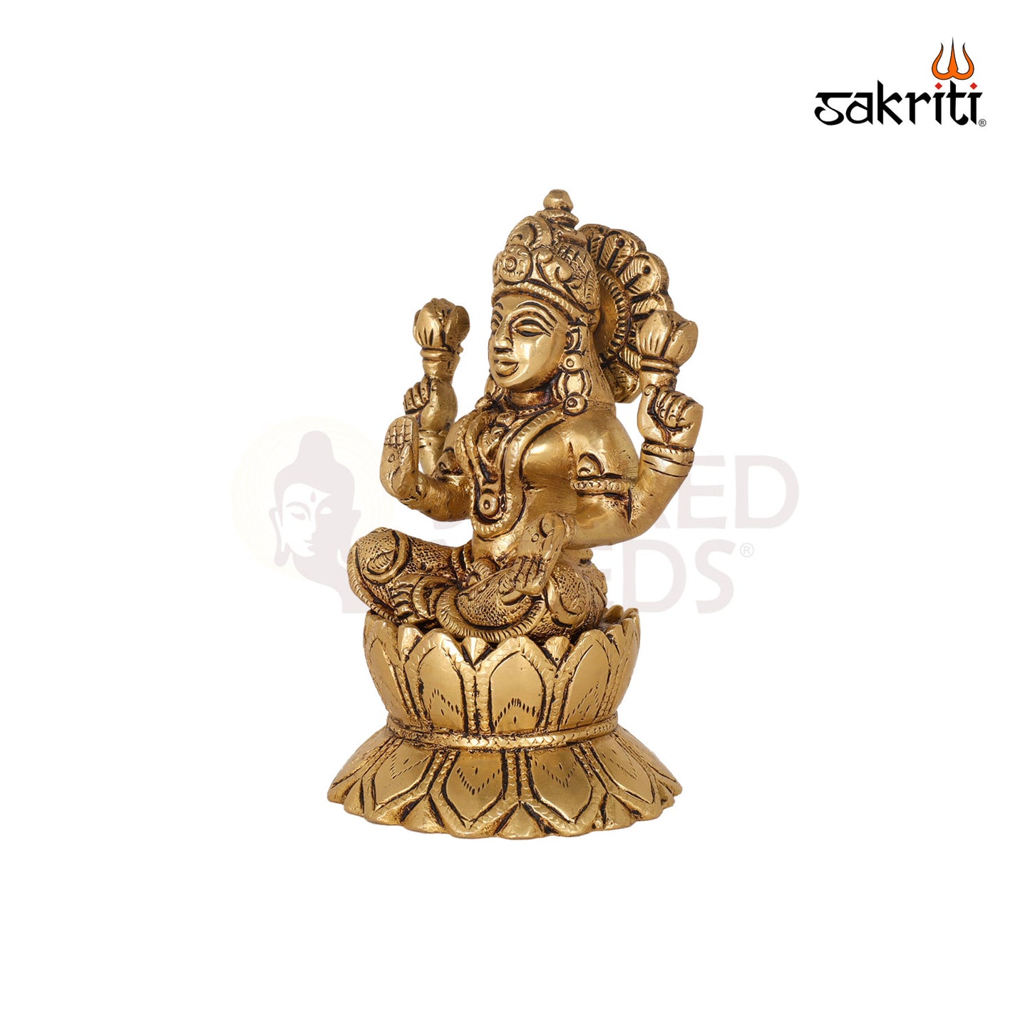 Brass Lotus Lakshmi – 5 Inch Sitting Idol for Diwali and Pooja Use