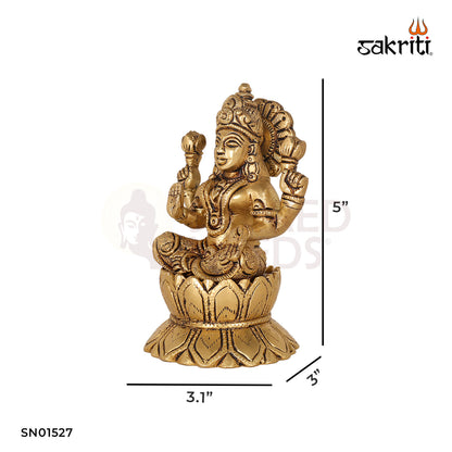 Brass Lotus Lakshmi – 5 Inch Sitting Idol for Diwali and Pooja Use