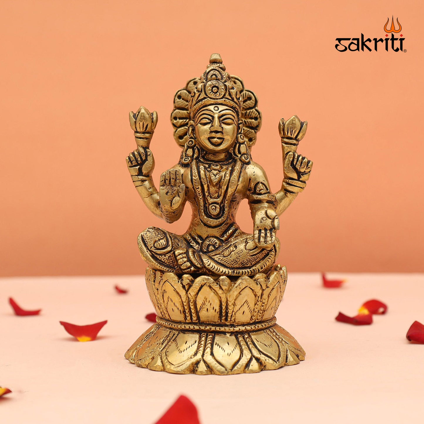 Brass Lotus Lakshmi – 5 Inch Sitting Idol for Diwali and Pooja Use