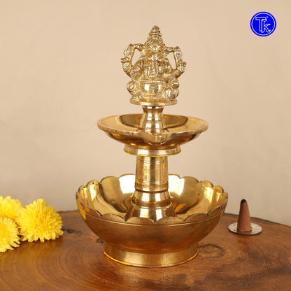 BRASS GANESHA DIYA AND BOWL