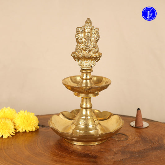 BRASS GANESHA DIYA WITH LOTUS BOWL