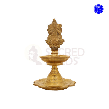 BRASS GANESHA DIYA WITH LOTUS PLATE