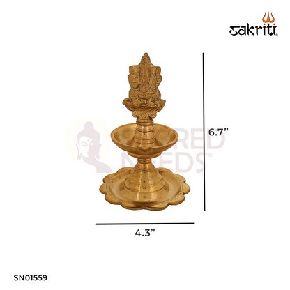 BRASS GANESHA DIYA WITH LOTUS PLATE