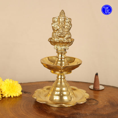 BRASS GANESHA DIYA WITH LOTUS PLATE