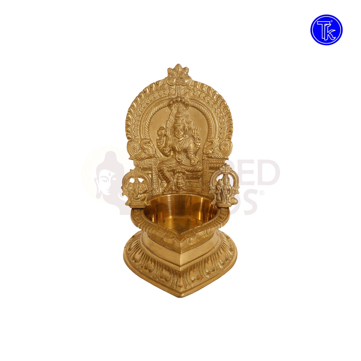 BRASS MARI AMMAN VILAKKU WITH GANESHA & MURUGA