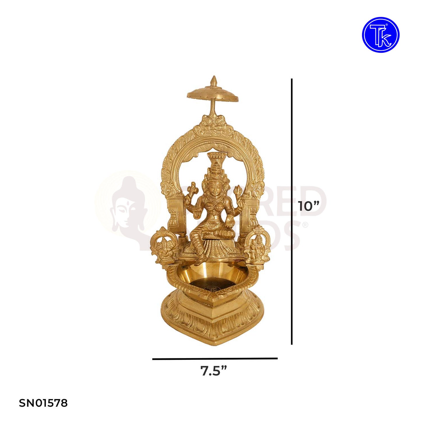 BRASS MARI AMMAN VILAKKU WITH ARCH AND CHATRI