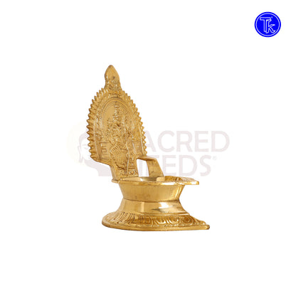 Brass Kanchi Kamakshi Vilakku – 5.4 Inch Divine Deepam Lamp of Goddess Kamakshi for Pooja