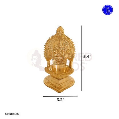 Brass Kanchi Kamakshi Vilakku – 5.4 Inch Divine Deepam Lamp of Goddess Kamakshi for Pooja