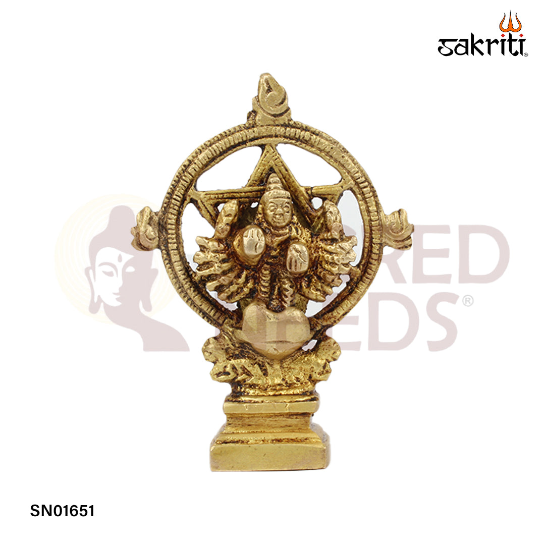 Brass Chakrathalvar – 3.3 Inch Discus-Wielding Vishnu Avatar Idol for Devotion