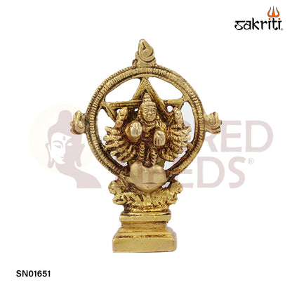 Brass Chakrathalvar – 3.3 Inch Discus-Wielding Vishnu Avatar Idol for Devotion