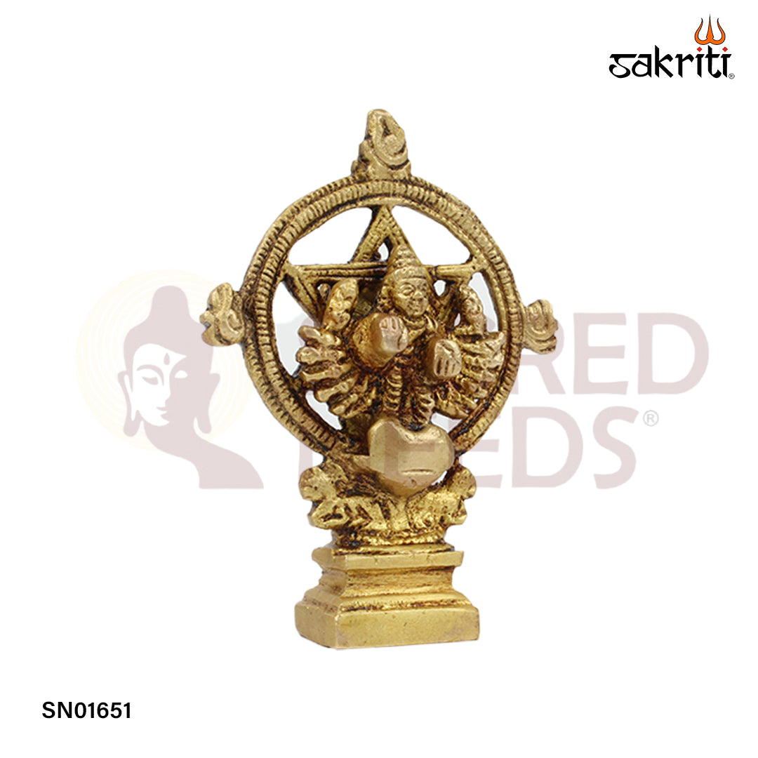 Brass Chakrathalvar – 3.3 Inch Discus-Wielding Vishnu Avatar Idol for Devotion